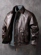 China Haining Genuine Leather Jacket Men's Short Biker Jacket New Lapel Top Layer Cowhide Jacket Fashion Trend