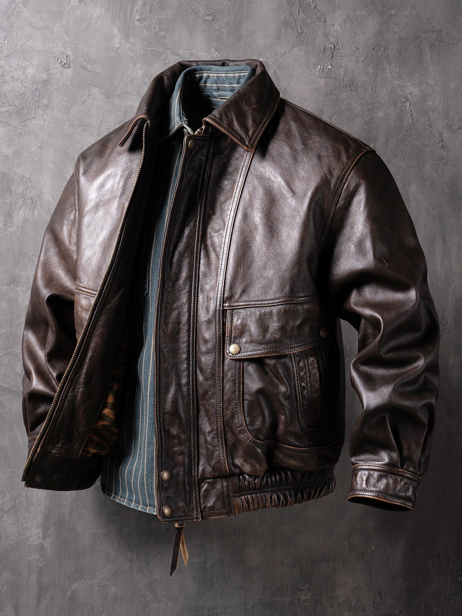 China Haining Genuine Leather Jacket Men's Short Biker Jacket New Lapel Top Layer Cowhide Jacket Fashion Trend