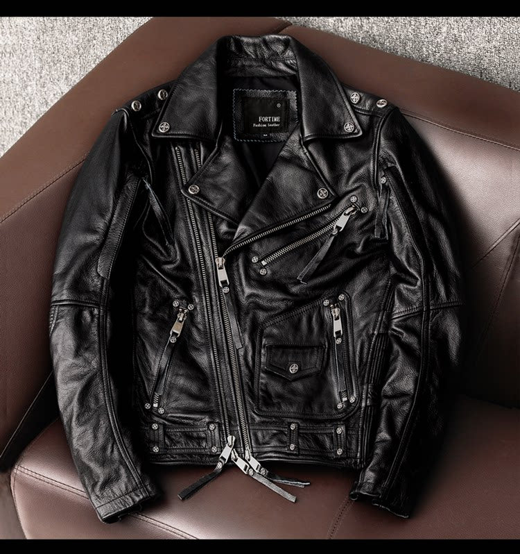 Harley heavy motorcycle uniform pure top layer cowhide leather jacket men's cycling suit multi-zip leather jacket jacket