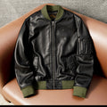 American casual flight suit, top layer cowhide leather jacket, men's leather jacket, cropped slim autumn and winter jacket