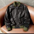 American casual flight suit, top layer cowhide leather jacket, men's leather jacket, cropped slim autumn and winter jacket