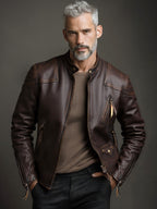 American Vintage Mendoza Washed Farmer Stone-Ground Distressed First-Layer Cowhide Motorcycle Leather Jacket