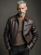American Vintage Mendoza Washed Farmer Stone-Ground Distressed First-Layer Cowhide Motorcycle Leather Jacket