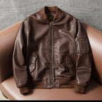 American casual flight suit, top layer cowhide leather jacket, men's leather jacket, cropped slim autumn and winter jacket