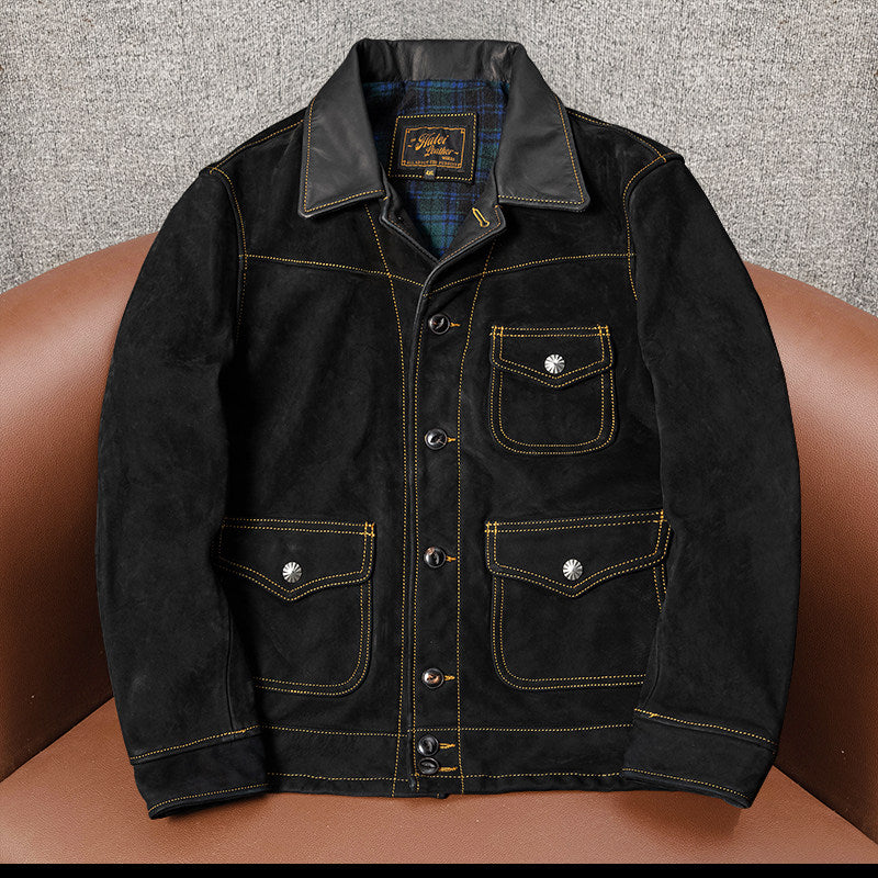 Farmer vintage uncoated classic top layer frosted cowhide leather leather jacket men's distressed slim spring and autumn model