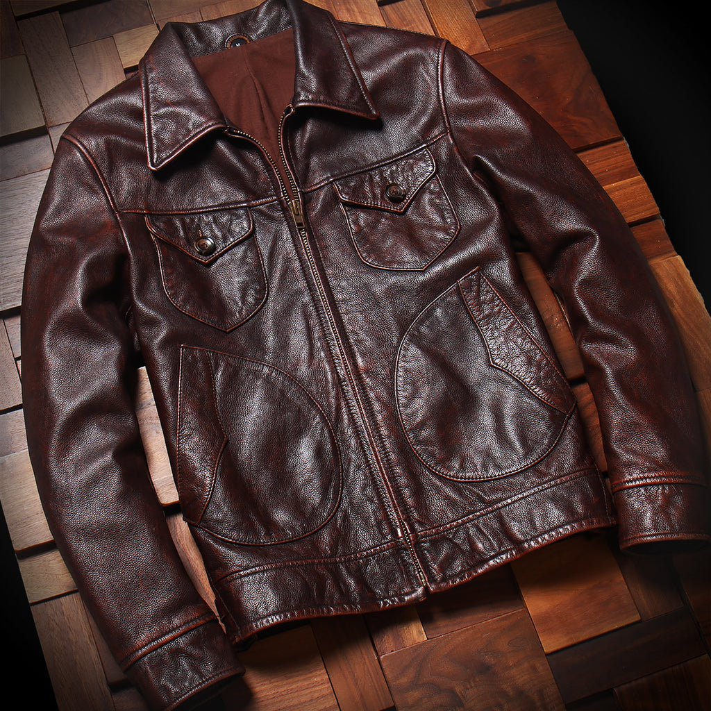 Washed stone mill vintage distressed top layer cowhide men's lapel leather jacket spring and autumn jacket genuine leather jacket