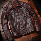 Washed stone mill vintage distressed top layer cowhide men's lapel leather jacket spring and autumn jacket genuine leather jacket