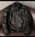 New handsome simple leather jacket pure top sheepskin leather leather jacket men's casual short stand-up collar jacket
