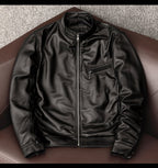 New handsome simple leather jacket pure top sheepskin leather leather jacket men's casual short stand-up collar jacket