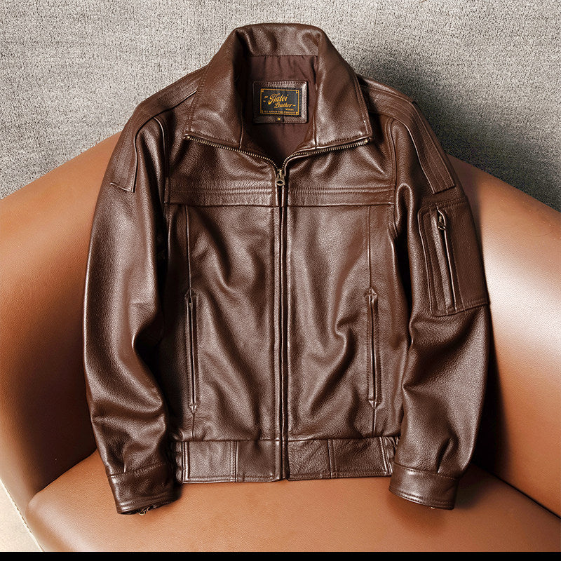 02 style flight suit men's top layer cowhide leather leather jacket men's large size real uncoated aerospace pilot clip overcome