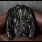 Top layer tea core horseskin leather jacket men's J100 motorcycle suit short slim stand-up collar autumn leather jacket jacket