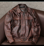 Ami clicks on the top layer of cowhide leather leather jacket men's motorcycle vintage old leather jacket