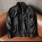 Hong Kong style pure top layer cowhide leather leather jacket men's cropped leather jacket plus size flight suit autumn and winter loose jacket