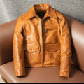 Vegetable-tanned top layer calfskin leather jacket men's short autumn and winter jacket