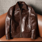 Top layer goatskin uncoated oil wax thick leather jacket Men's tuxedo leather jacket cropped slim spring and autumn jacket