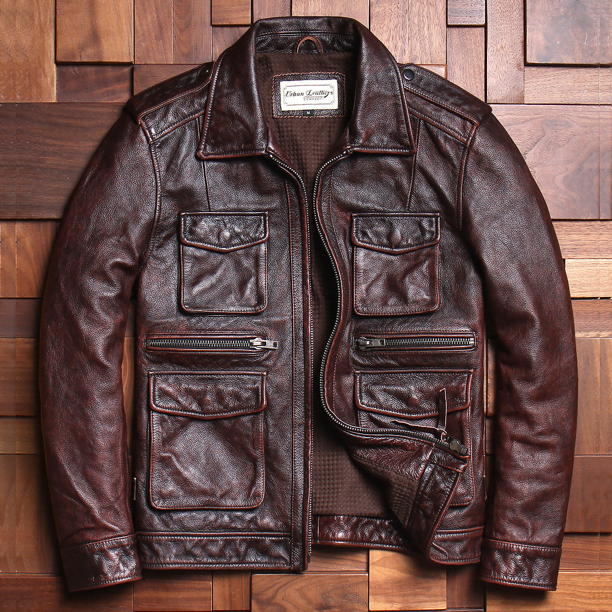 New high-quality M65 hunting outfit top layer cowhide leather leather jacket men's lapel motorcycle jacket vintage distressed leather jacket