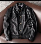 New pure top layer cowhide leather leather jacket men's plus size denim jacket fashion casual men's lapel jacket
