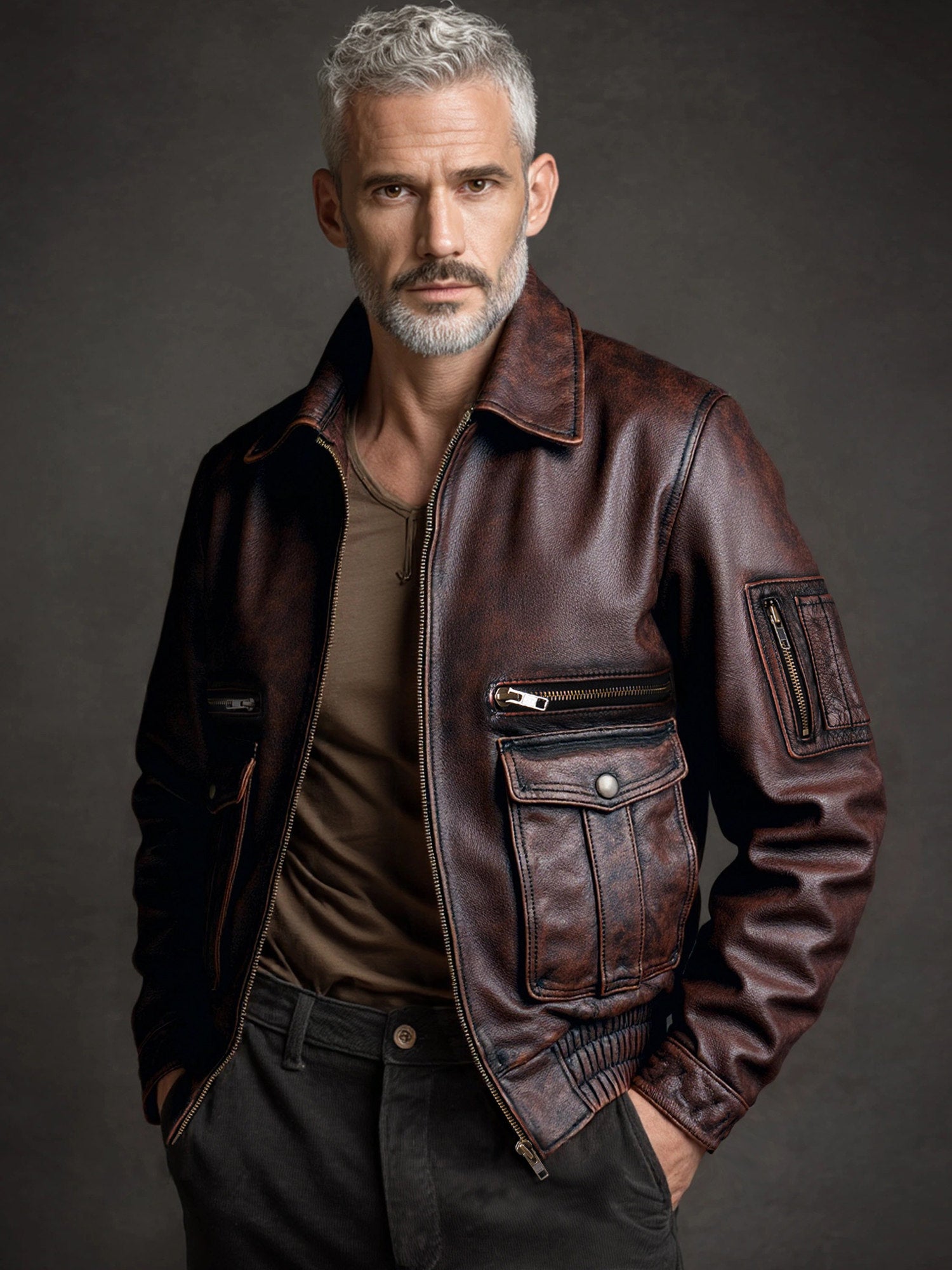 China Haining Genuine Leather Jacket Men's Biker Jacket Spring and Autumn Short Top Layer Cowhide Lapel Jacket Fashion Trend