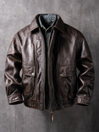 China Haining Genuine Leather Jacket Men's Short Biker Jacket New Lapel Top Layer Cowhide Jacket Fashion Trend