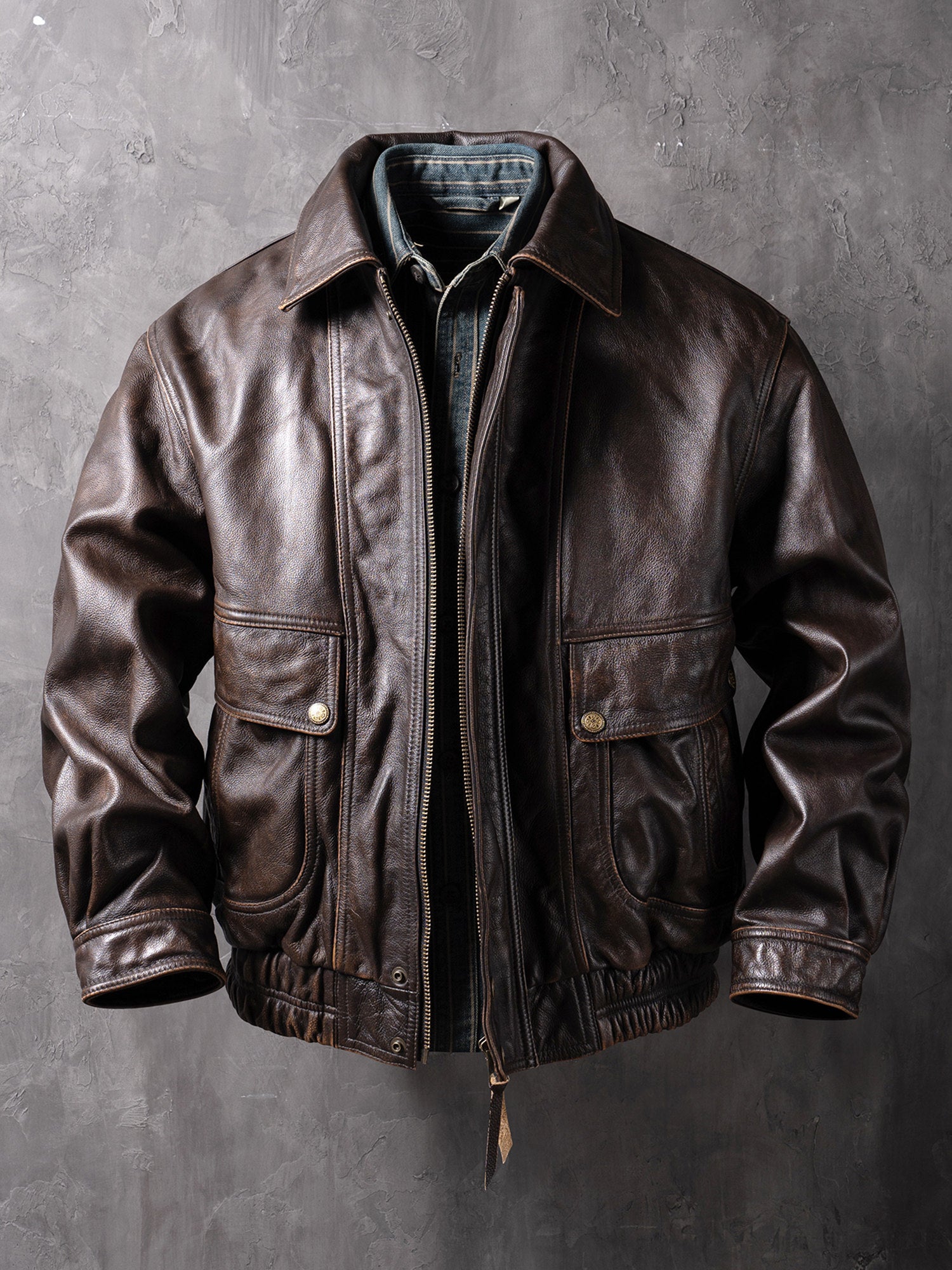 China Haining Genuine Leather Jacket Men's Short Biker Jacket New Lapel Top Layer Cowhide Jacket Fashion Trend