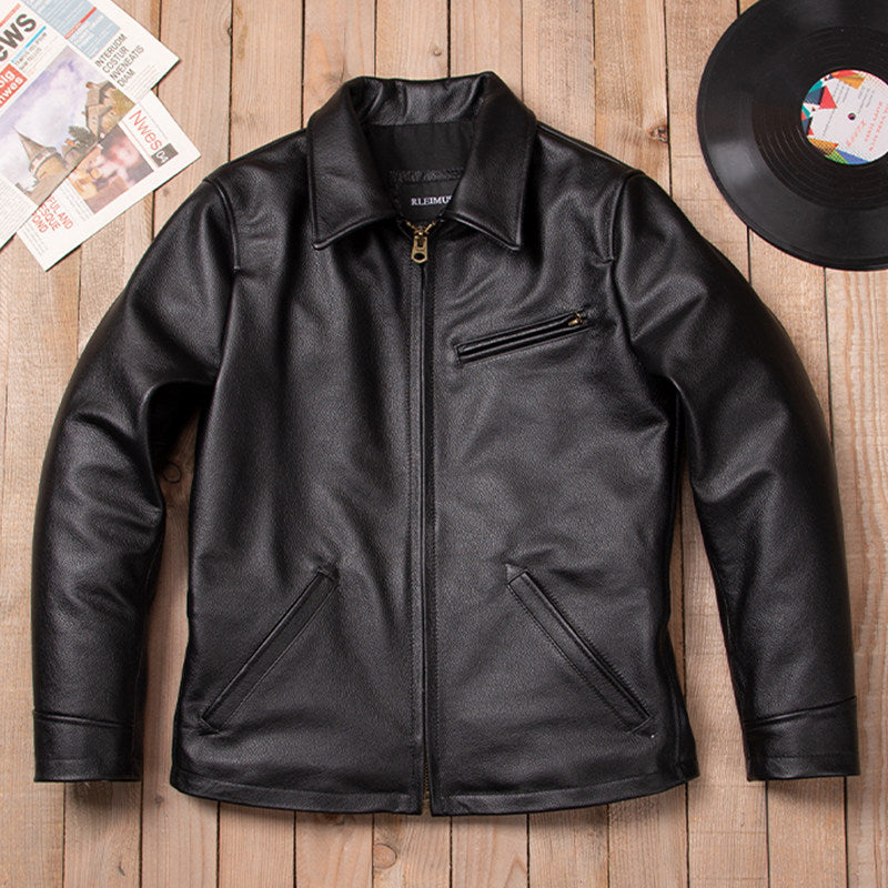 Heavy 1930 vintage top layer cowhide lapel men's leather jacket fashion casual classic leather jacket jacket