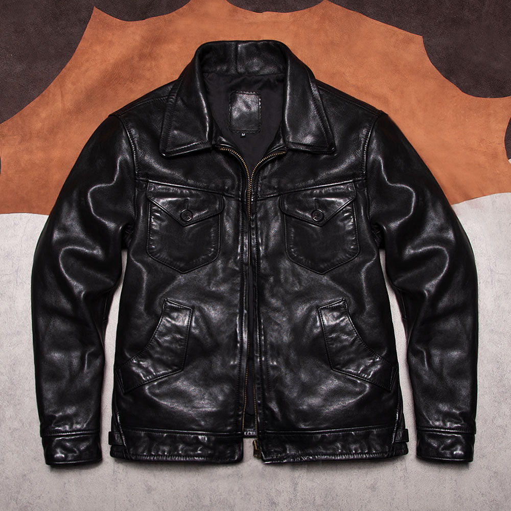 Mendoza II black leather jacket top layer cowhide moonless helmet American retro casual men's leather jacket