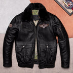 Fur collar black leather jacket men's top layer cowhide warm thickened top casual leather jacket slim Korean version winter