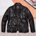 Graduation version vegetable-tanned top layer cowhide jacket men's slim fit classic Mendoza farmer American black leather jacket