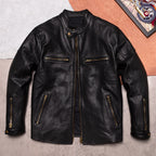 Vegetable-tanned sheepskin men's leather jacket slim fit versatile leather jacket men's cropped black autumn and winter stand-up collar