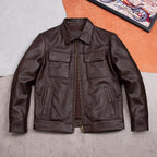 Pure top layer cowhide leather jacket men's casual business leather jacket lapel slim fit cropped leather jacket