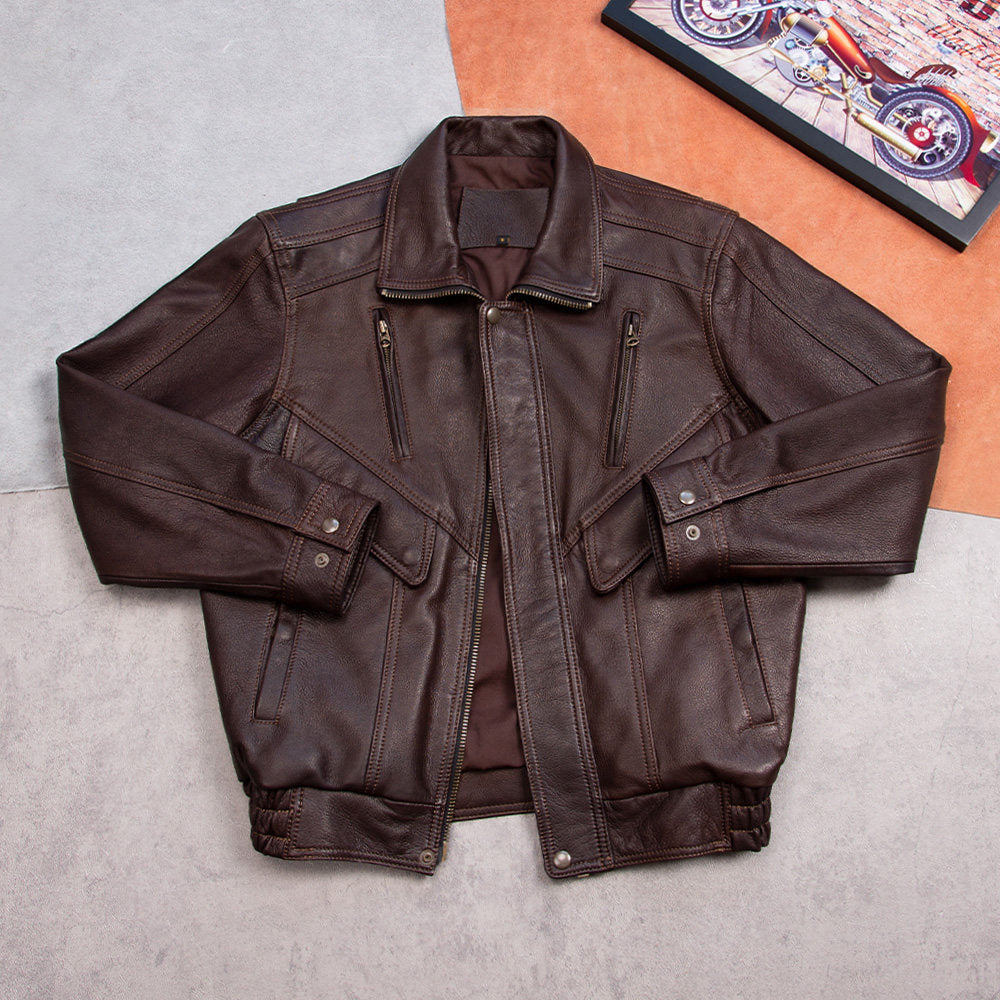 Vintage silhouette daddy leather jacket versatile suede A2 flight suit jacket Hong Kong style casual loose cropped jacket men's