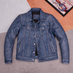 507 Ami click top layer cowhide leather leather jacket denim vintage stone mill old men's lapel jacket washed