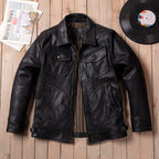 Classic Vintage Mendoza Farmer Genuine Leather Jacket Men's Vegetable-Tanned Sheepskin Lapel Slim Fit Leather Jacket Jacket