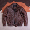Retro men's and women's Hong Kong-style leather jackets, loose daddy leather jackets, retro distressed cowhide lapels, wide jackets