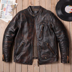 Venom hand-polished top layer calfskin men's slim stand-up collar leather leather motorcycle riding leather jacket jacket