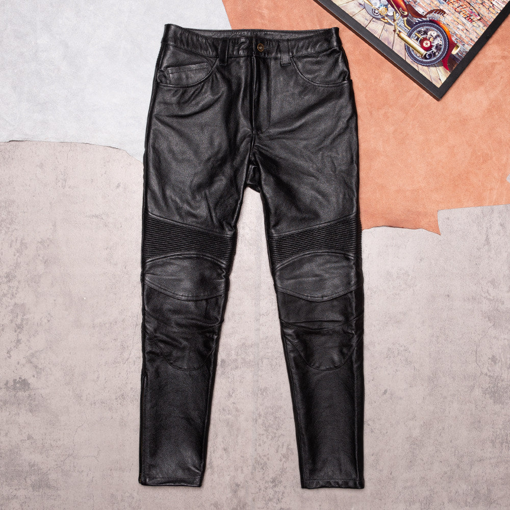 Harley leather pants, men's top layer cowhide multi-pocket cargo pants, motorcycle riding leather pants, can be added with protective gear