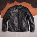 Vegetable-tanned sheepskin leather jacket men's motorcycle short stand-up collar jacket fashion trend black casual top jacket