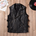 Black Harley motorcycle vest top layer cowhide leather jacket men's short cycling leather vest with multiple zipper pockets