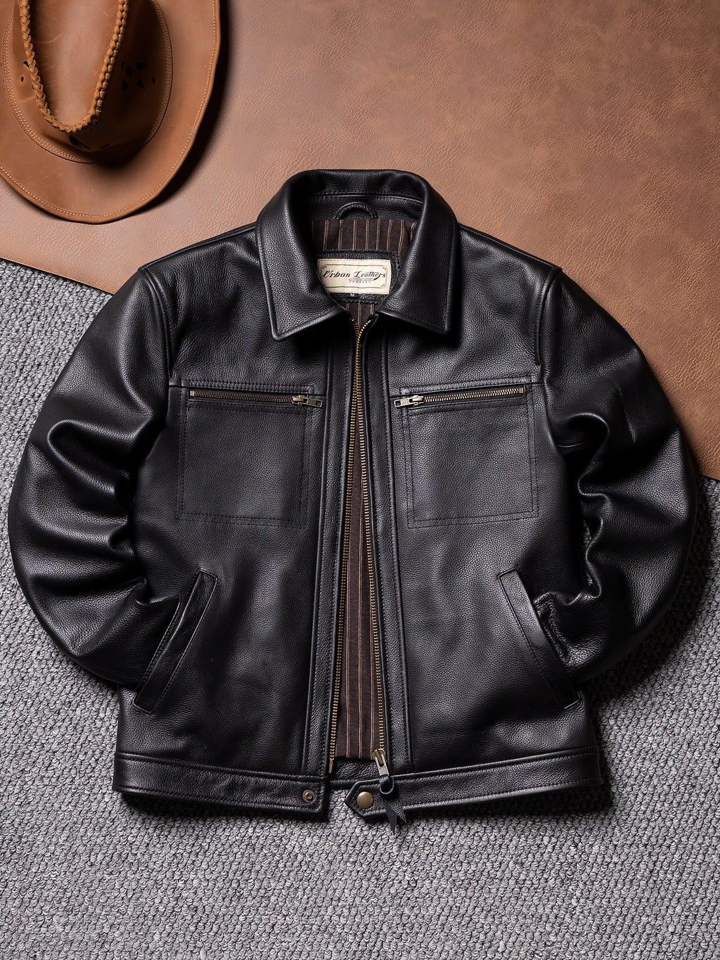 【Brad Pitt】Motorcycle leather jacket spring and autumn men's leather leather jacket top layer cowhide lapel casual jacket