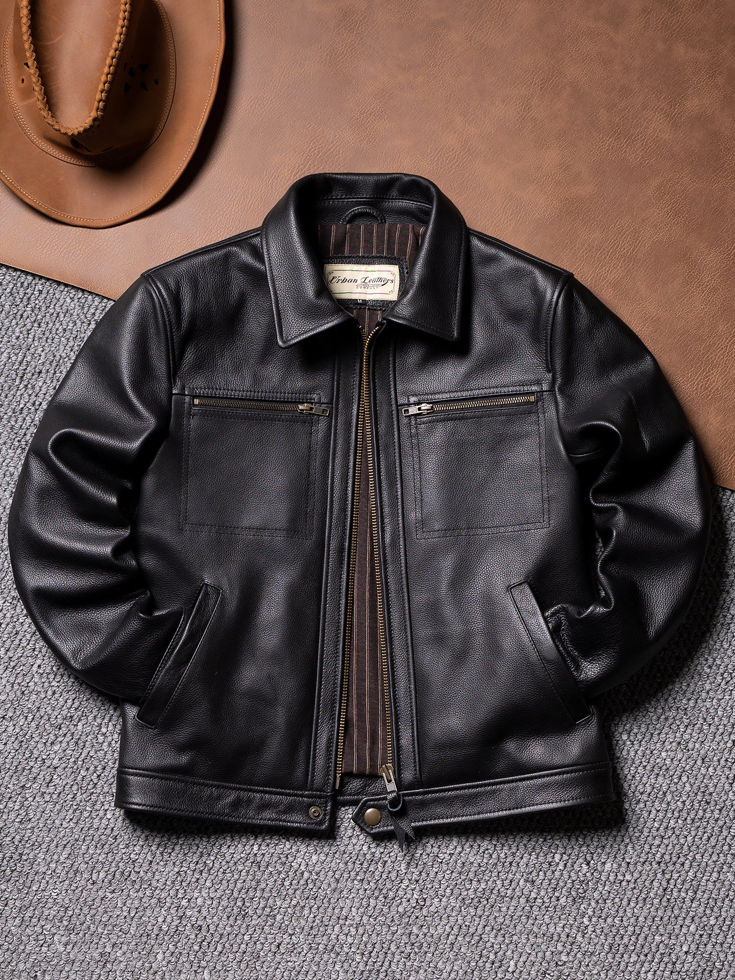 【Brad Pitt】Motorcycle leather jacket spring and autumn men's leather leather jacket top layer cowhide lapel casual jacket