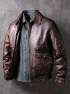 China Haining Genuine Leather Jacket Men's Biker Jacket Spring and Autumn Short Top Layer Cowhide Lapel Jacket Fashion Trend