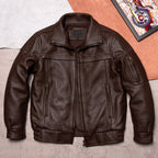Top layer cowhide leather leather jacket men's 02 flight suit men's lapel short plus size casual leather jacket spring and autumn jacket