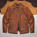 American vintage men's full-grain uncoated matte venom jacket top layer cowhide short stand-up collar leather jacket