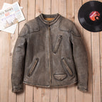 American vintage venom locomotive leather jacket heavy industry washed stone mill worn men's cowhide leather jacket jacket