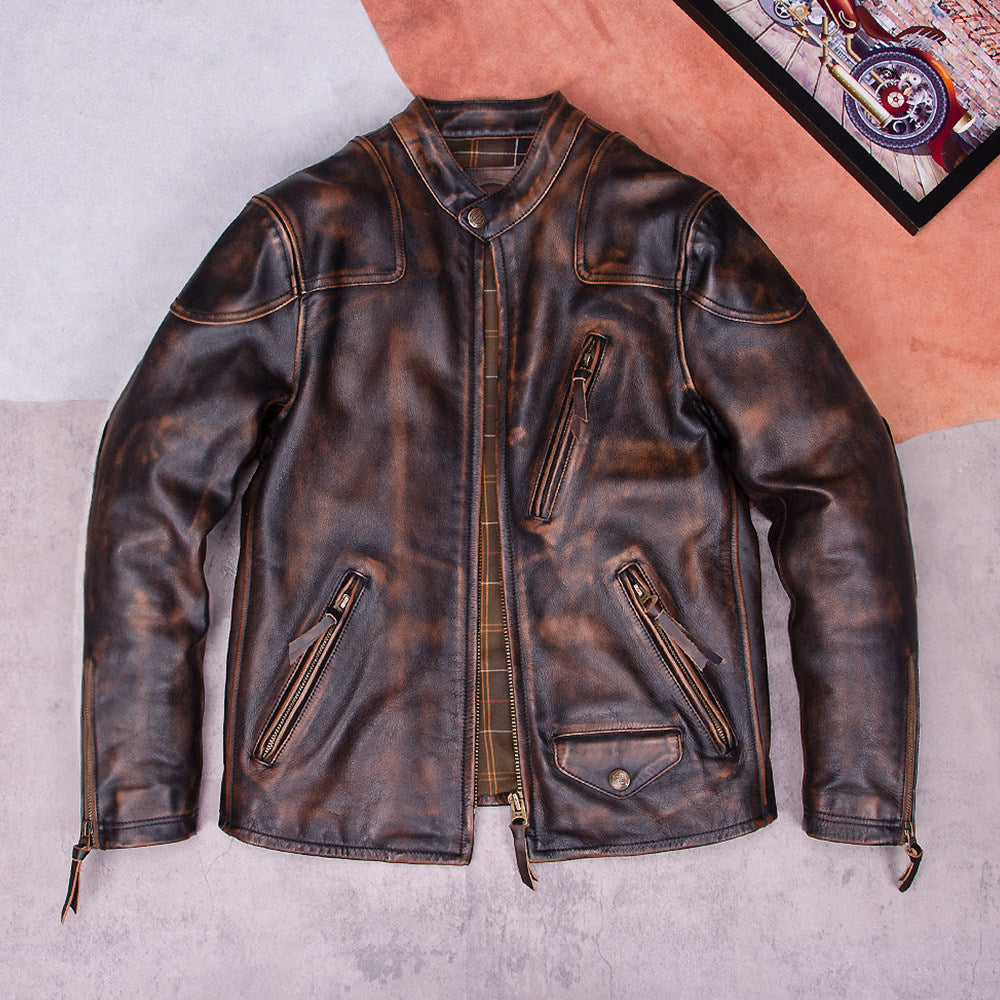 Venom is the same tea-core cowhide jacket for men to re-erase old stand-up collar Tom Hardy classic stand-up collar vintage leather jacket