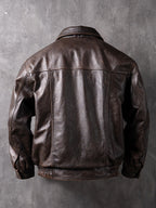 China Haining Genuine Leather Jacket Men's Short Biker Jacket New Lapel Top Layer Cowhide Jacket Fashion Trend