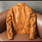 Vegetable-tanned top layer calfskin leather jacket men's short autumn and winter jacket