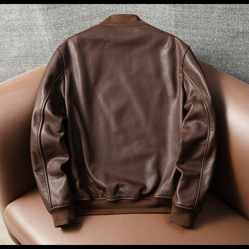 American casual flight suit, top layer cowhide leather jacket, men's leather jacket, cropped slim autumn and winter jacket