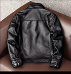 New simple pure top layer cowhide soft leather jacket men's leather jacket short slim lapel jacket