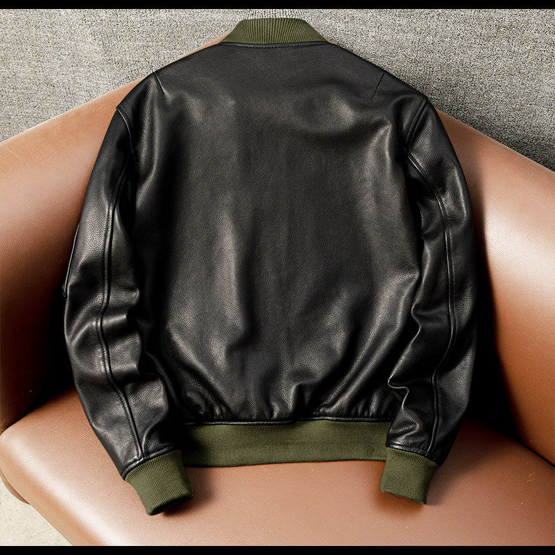 American casual flight suit, top layer cowhide leather jacket, men's leather jacket, cropped slim autumn and winter jacket